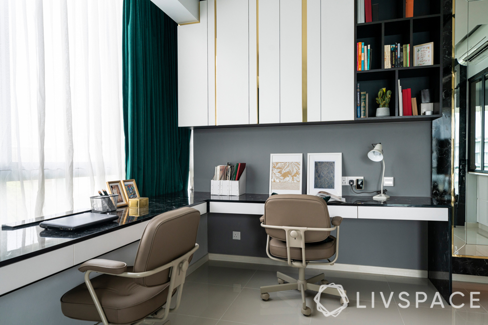 home office-formal study-revolving chairs-l-shaped desk